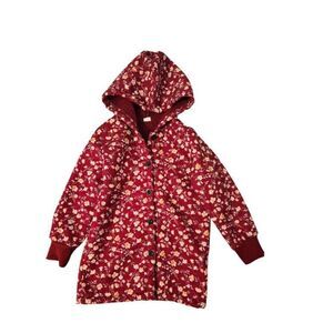 Shein Girls Floral Jacket Kids 4/5T Burgandy Hooded Lightweight Fall Spring